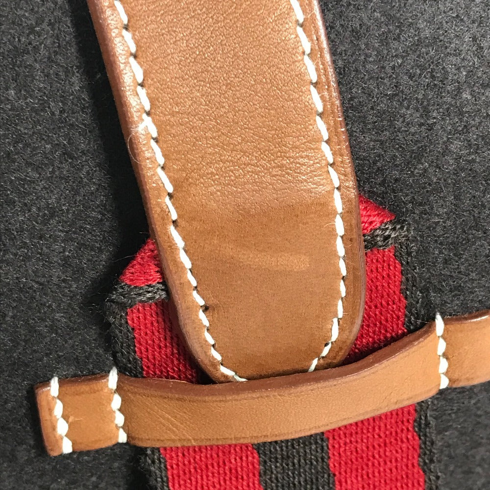 HERMES カメイル ストライプ ロゴ カバン トートバッグ ハンドバッグ レザー/スエード ユニセックス ブラウン