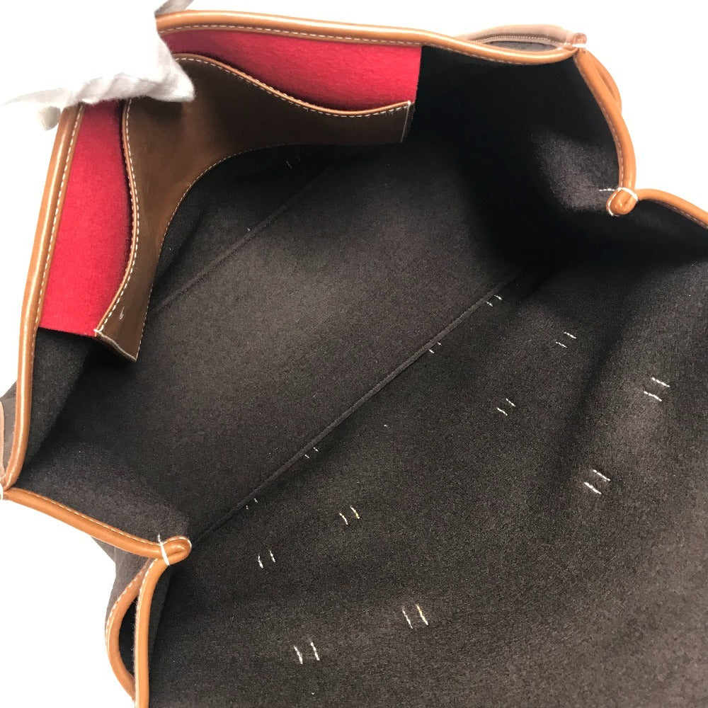 HERMES カメイル ストライプ ロゴ カバン トートバッグ ハンドバッグ レザー/スエード ユニセックス ブラウン