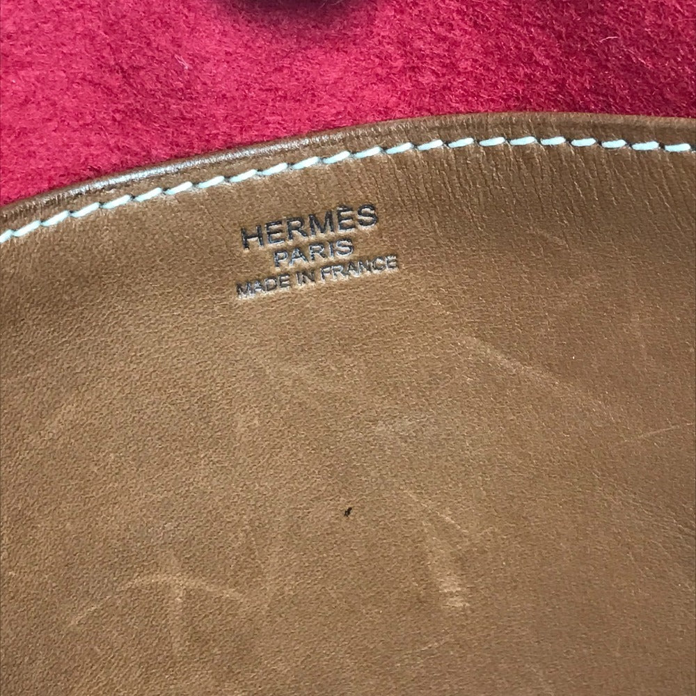 HERMES カメイル ストライプ ロゴ カバン トートバッグ ハンドバッグ レザー/スエード ユニセックス ブラウン