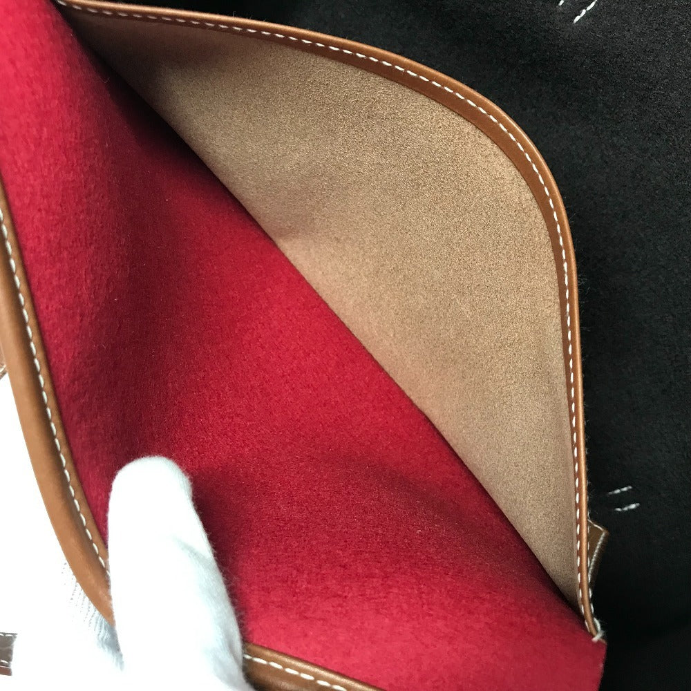 HERMES カメイル ストライプ ロゴ カバン トートバッグ ハンドバッグ レザー/スエード ユニセックス ブラウン