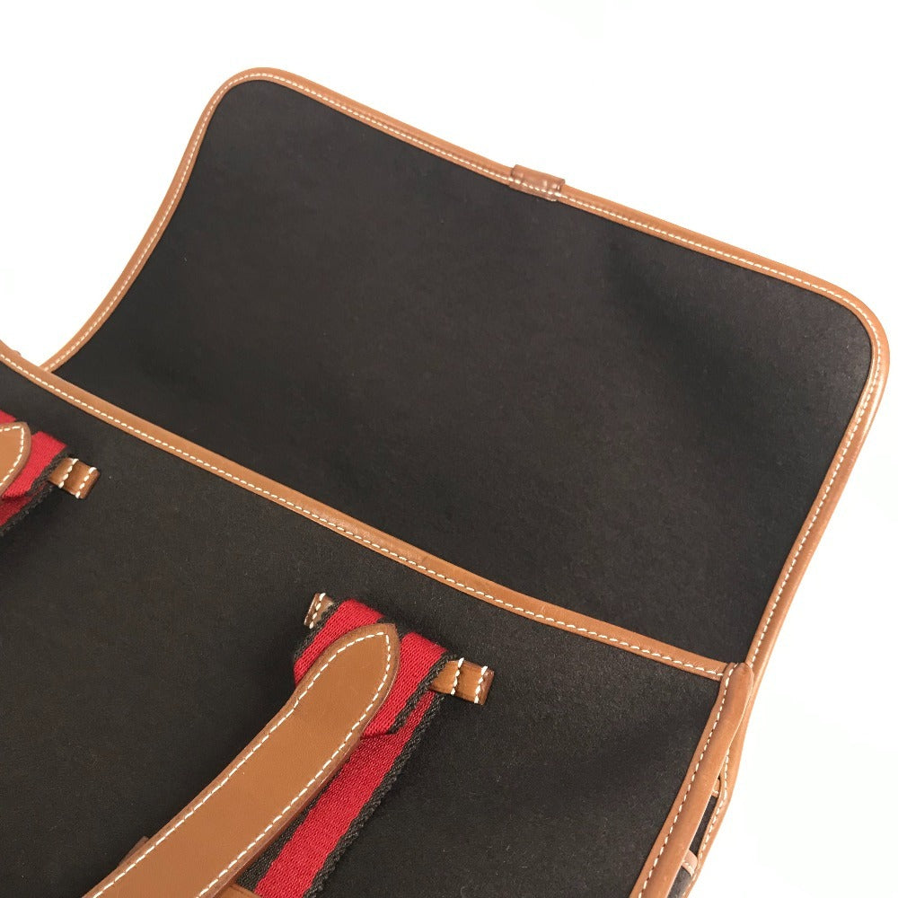 HERMES カメイル ストライプ ロゴ カバン トートバッグ ハンドバッグ レザー/スエード ユニセックス ブラウン