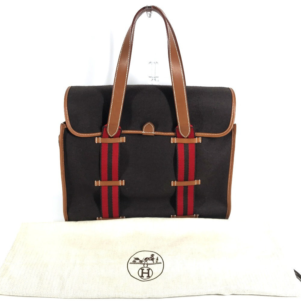 HERMES カメイル ストライプ ロゴ カバン トートバッグ ハンドバッグ レザー/スエード ユニセックス ブラウン
