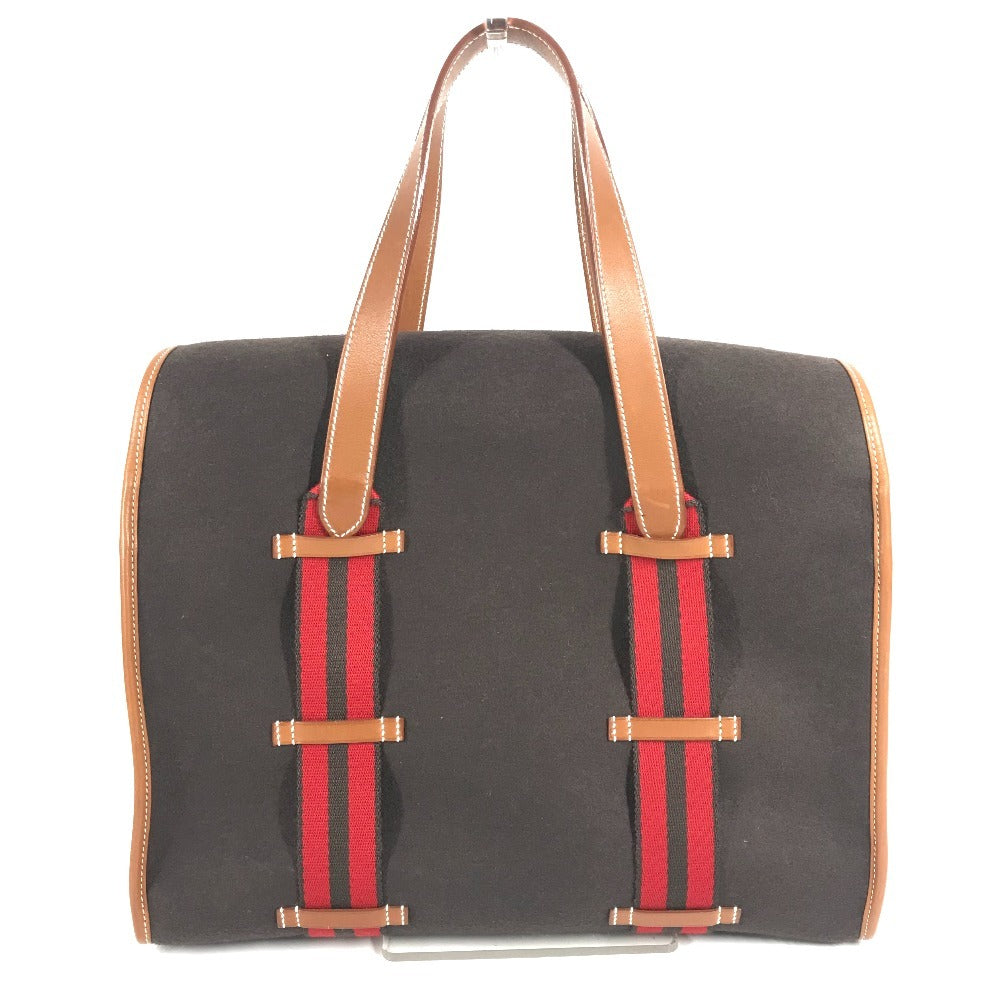 HERMES カメイル ストライプ ロゴ カバン トートバッグ ハンドバッグ レザー/スエード ユニセックス ブラウン
