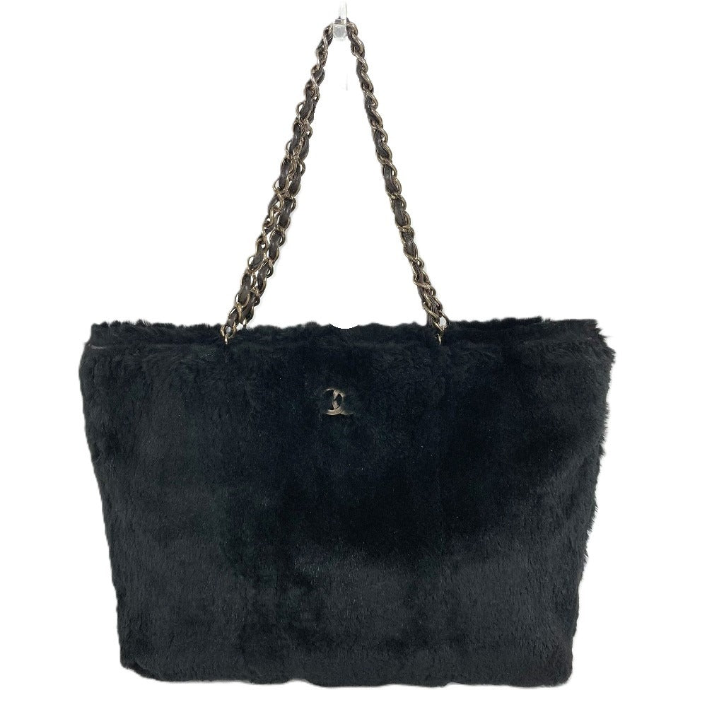 CHANEL Vintage CC Logo Coco Mark Fur Bag Flap W-Chain Shoulder Bag Tote Bag Shoulder Bag Fur Unisex Black