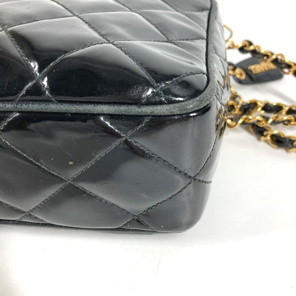 CHANEL Vintage Turnlock CC Logo Coco Mark Quilted Matelasse Bag Flap Chain Crossbody Shoulder Bag Enamel Unisex Black