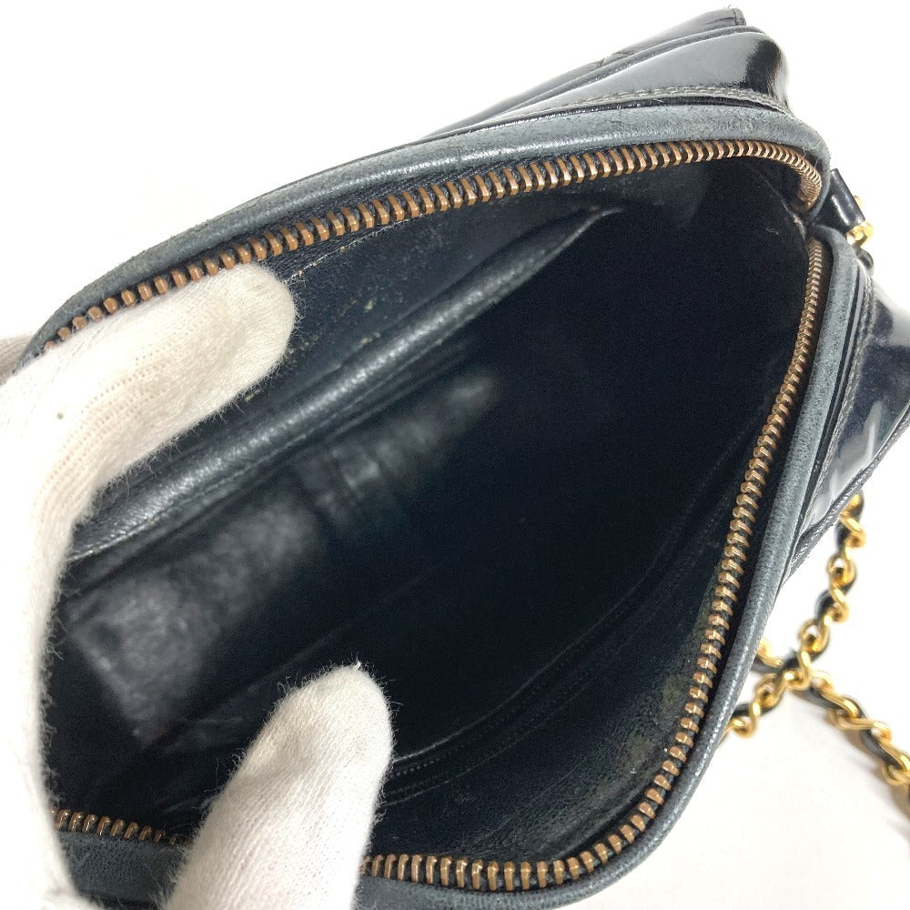 CHANEL Vintage Turnlock CC Logo Coco Mark Quilted Matelasse Bag Flap Chain Crossbody Shoulder Bag Enamel Unisex Black