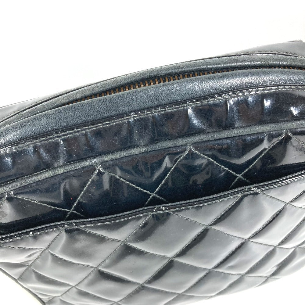 CHANEL Vintage Turnlock CC Logo Coco Mark Quilted Matelasse Bag Flap Chain Crossbody Shoulder Bag Enamel Unisex Black