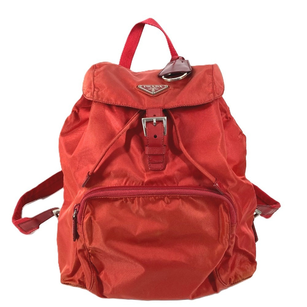 PRADA Triangle Logo Plate Backpack Nylon Unisex Red