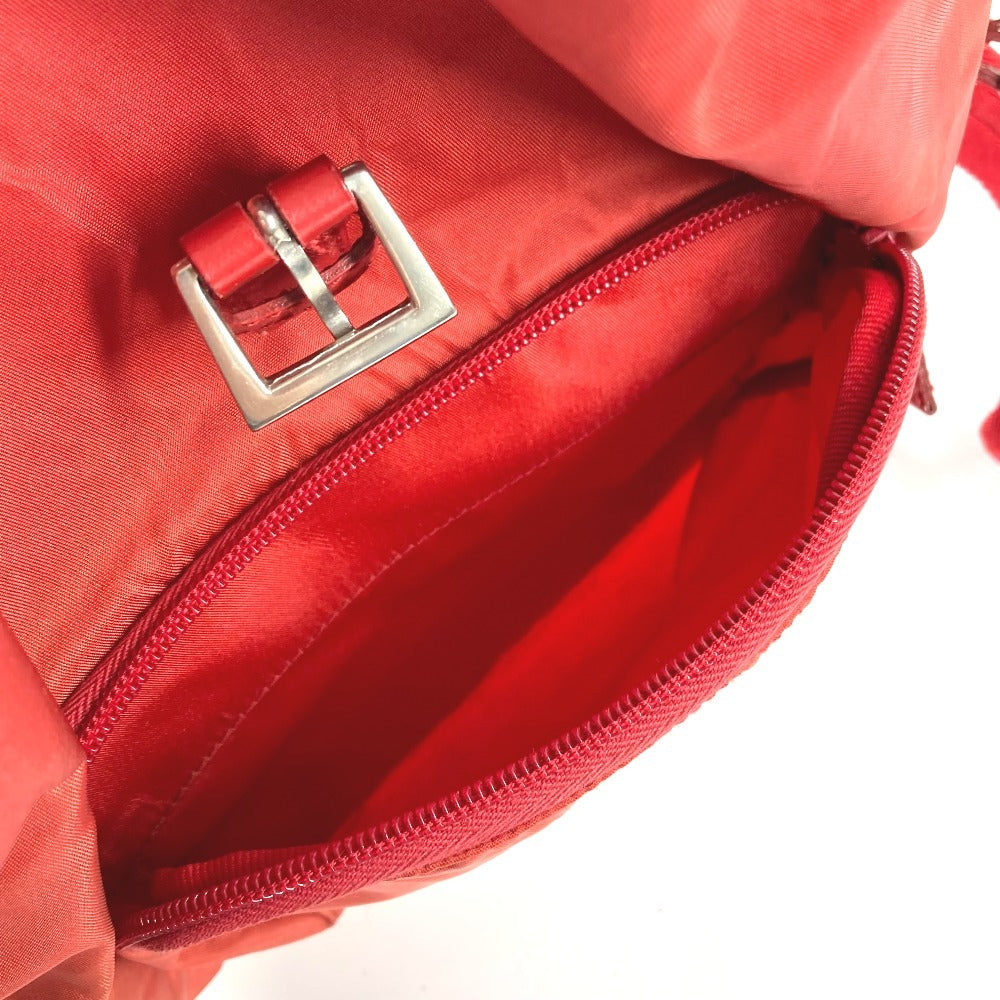 PRADA Triangle Logo Plate Backpack Nylon Unisex Red