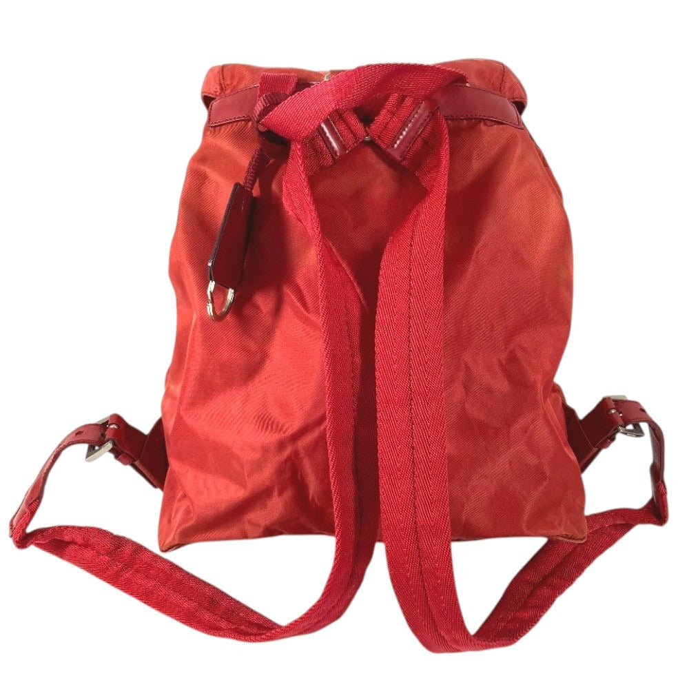 PRADA Triangle Logo Plate Backpack Nylon Unisex Red