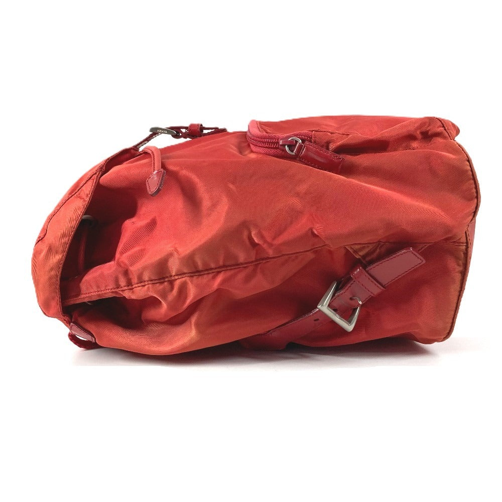 PRADA Triangle Logo Plate Backpack Nylon Unisex Red