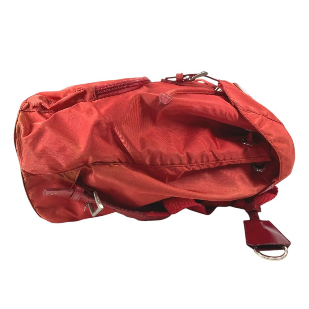 PRADA Triangle Logo Plate Backpack Nylon Unisex Red