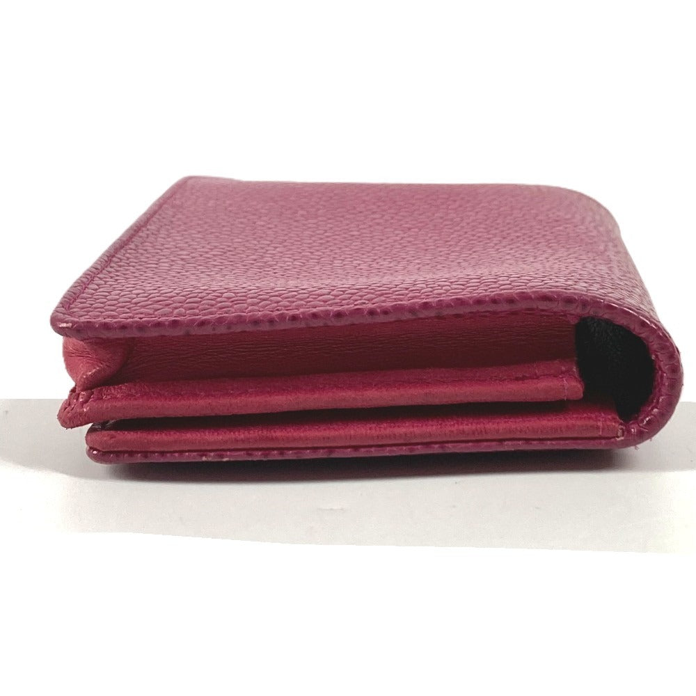 CHANEL CC Coco Mark Logo Business Card Holder Pass Case Bifold Card Case Caviar Skin Women's Purple