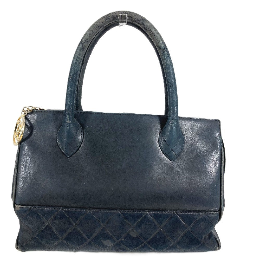 CHANEL ヴィンテージ Vステッチ ロゴ カバン トートバッグ CC ココマーク チャーム付き ハンドバッグ レザー ユニセックス ブラック