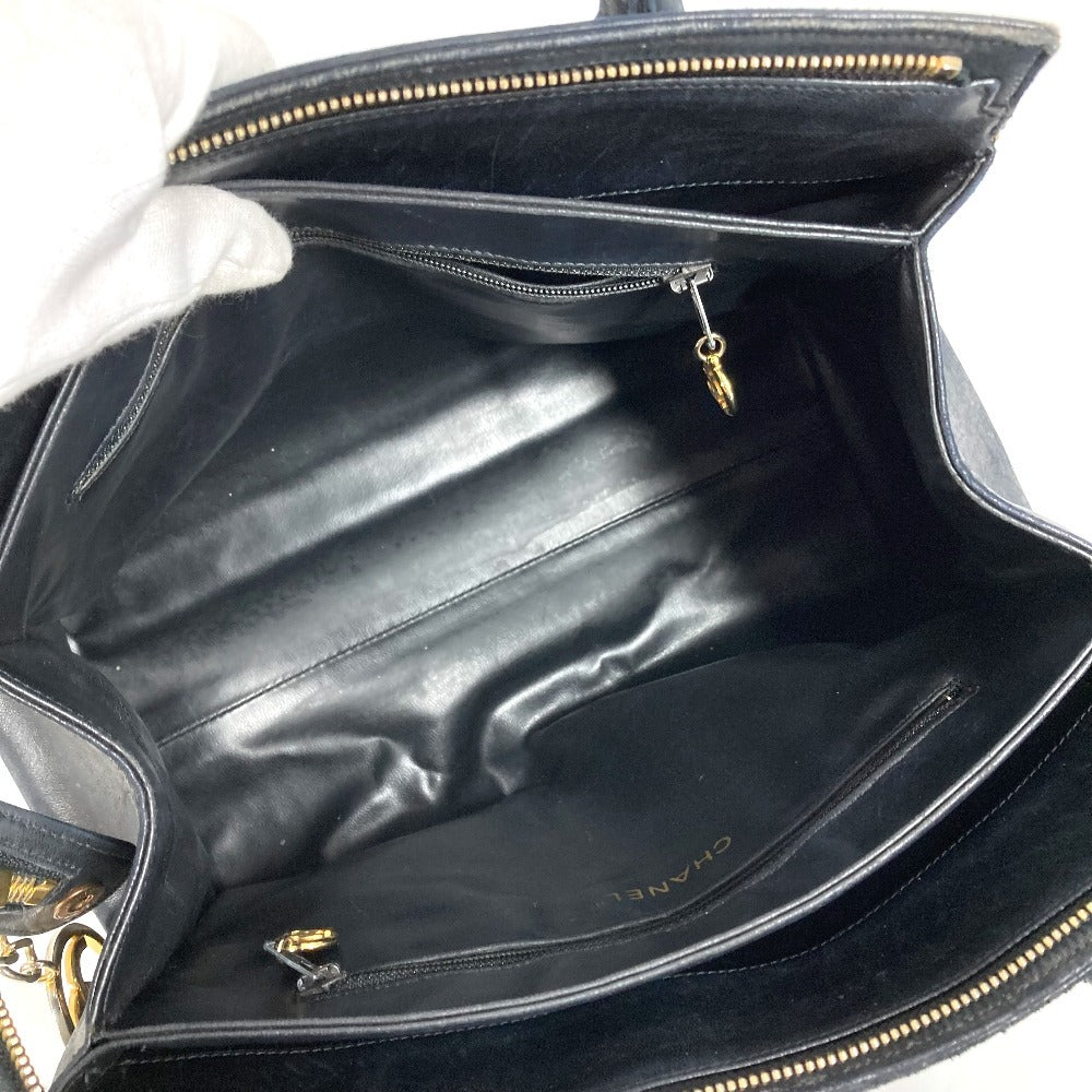 CHANEL ヴィンテージ Vステッチ ロゴ カバン トートバッグ CC ココマーク チャーム付き ハンドバッグ レザー ユニセックス ブラック