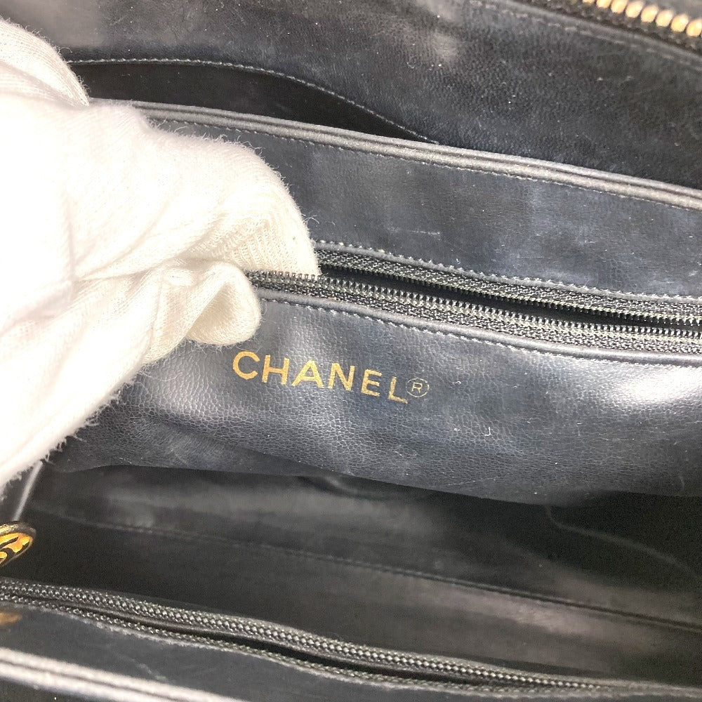 CHANEL ヴィンテージ Vステッチ ロゴ カバン トートバッグ CC ココマーク チャーム付き ハンドバッグ レザー ユニセックス ブラック