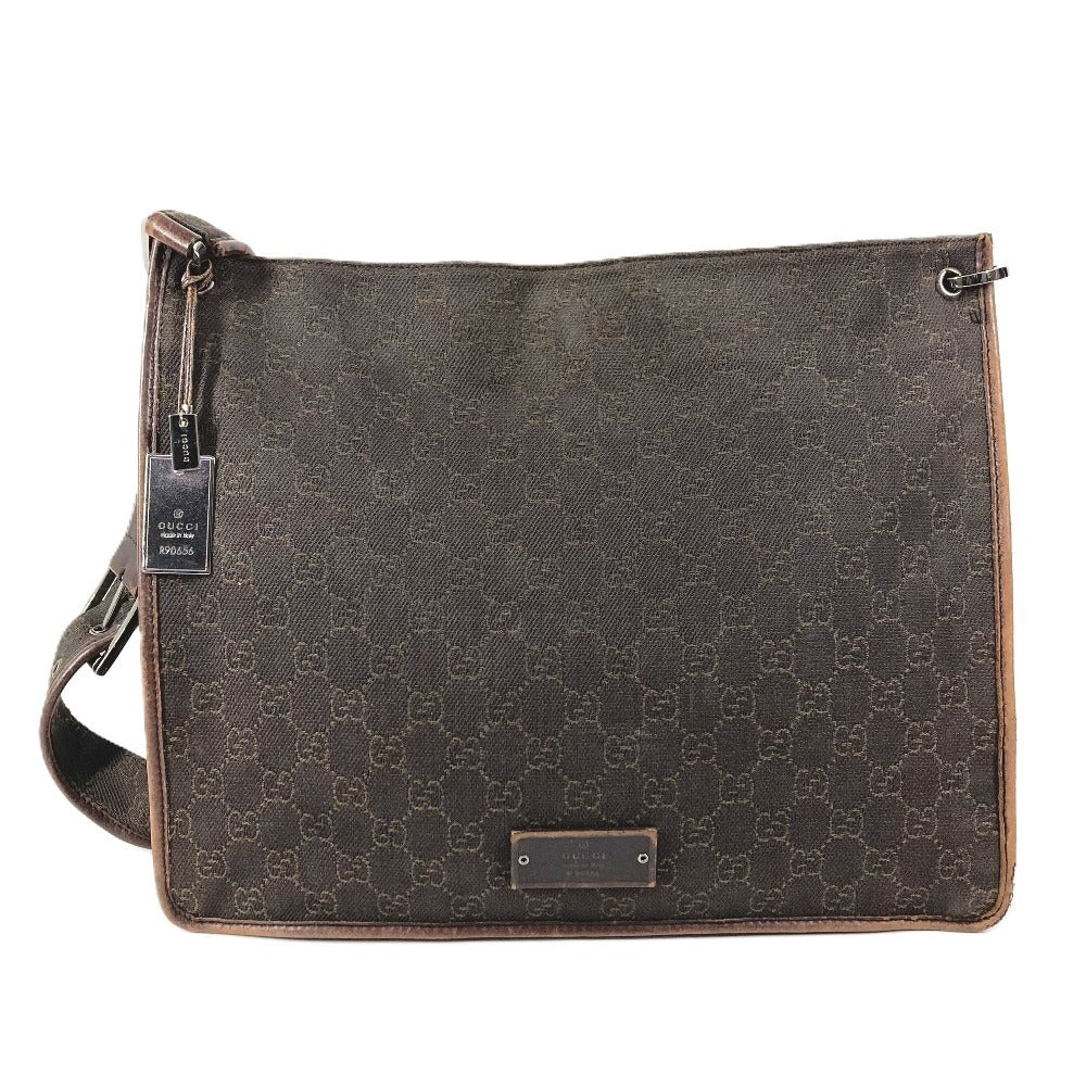 GUCCI 90656 GG ロゴ カバン 斜め掛け ショルダーバッグ レザー/キャンバス ユニセックス ブラウン