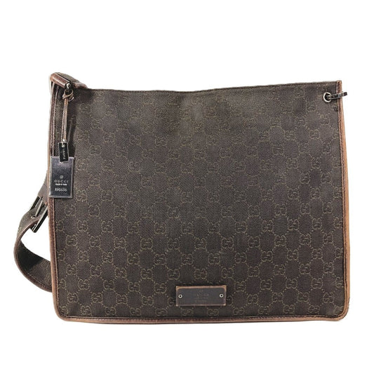 GUCCI 90656 GG ロゴ カバン 斜め掛け ショルダーバッグ レザー/キャンバス ユニセックス ブラウン