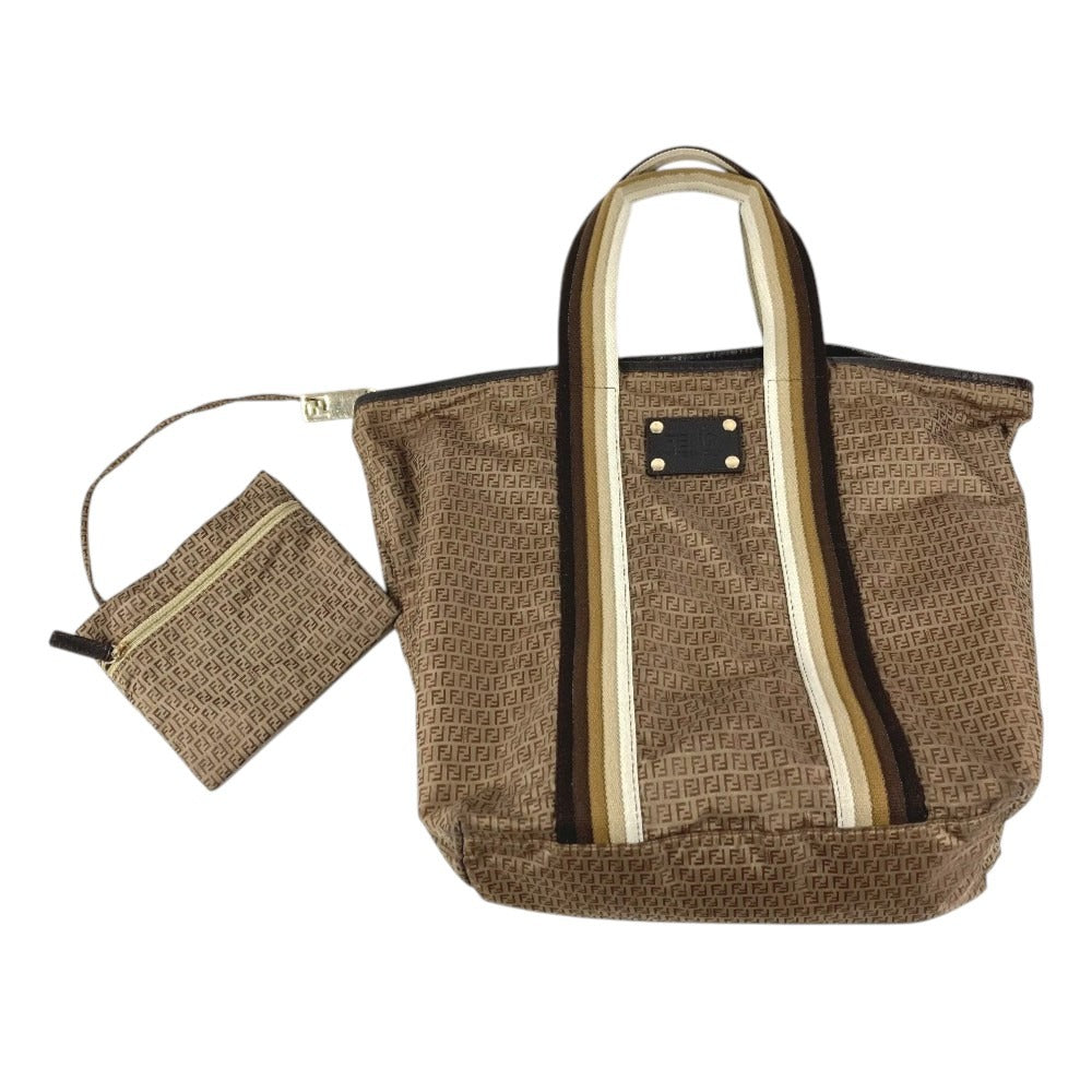 FENDI 7VA240 Pouch Included Logo Zucchino Bag Tote Bag Shoulder Bag Handbag Shoulder Bag Nylon Unisex Beige