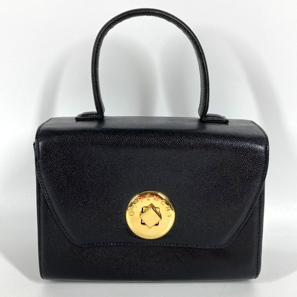 GIVENCHY ヴィンテージ SACS ロゴ ターンロック バニティバッグ カバン フラップ ハンドバッグ レザー レディース ブラック