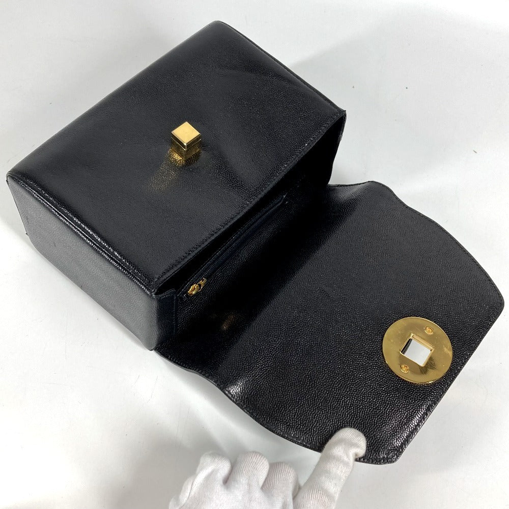 GIVENCHY ヴィンテージ SACS ロゴ ターンロック バニティバッグ カバン フラップ ハンドバッグ レザー レディース ブラック
