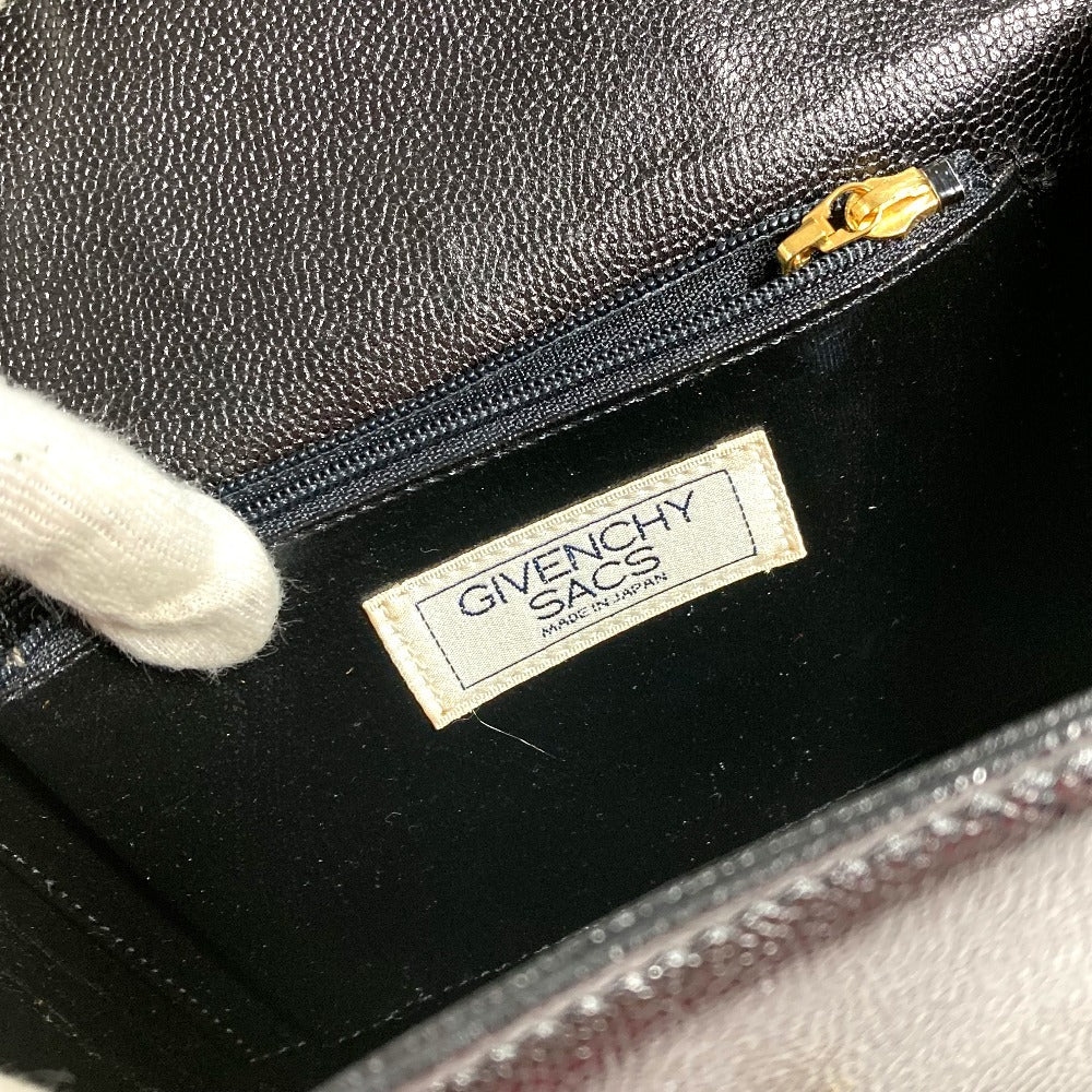 GIVENCHY ヴィンテージ SACS ロゴ ターンロック バニティバッグ カバン フラップ ハンドバッグ レザー レディース ブラック
