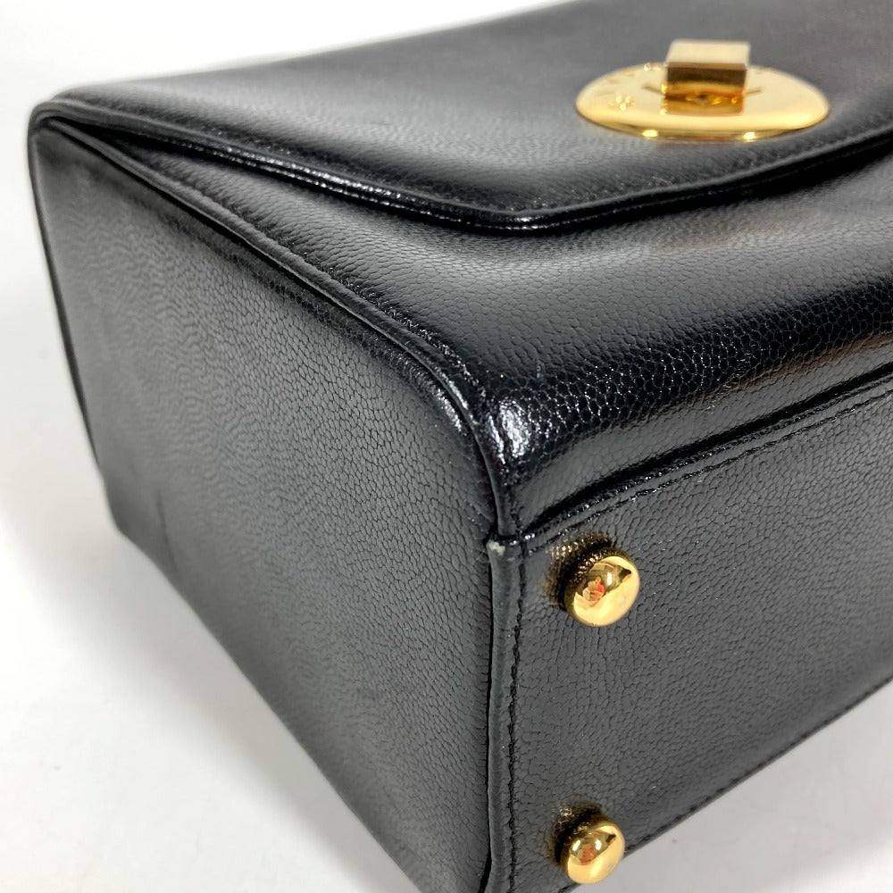 GIVENCHY ヴィンテージ SACS ロゴ ターンロック バニティバッグ カバン フラップ ハンドバッグ レザー レディース ブラック