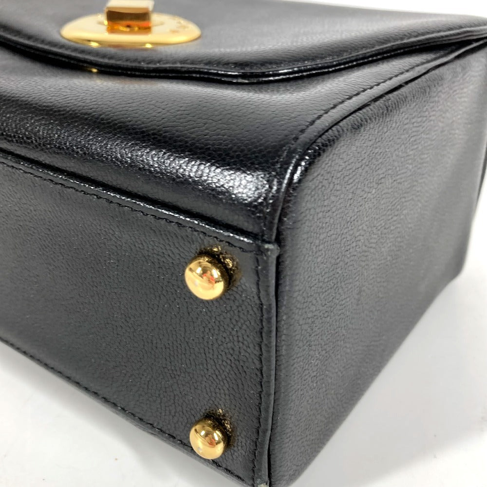 GIVENCHY ヴィンテージ SACS ロゴ ターンロック バニティバッグ カバン フラップ ハンドバッグ レザー レディース ブラック