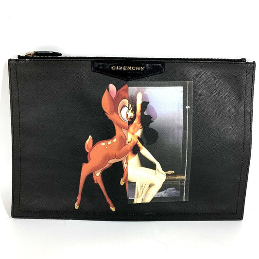 GIVENCHY Disney BAMBI Document Bag Second Bag Clutch Bag Leather Unisex Black