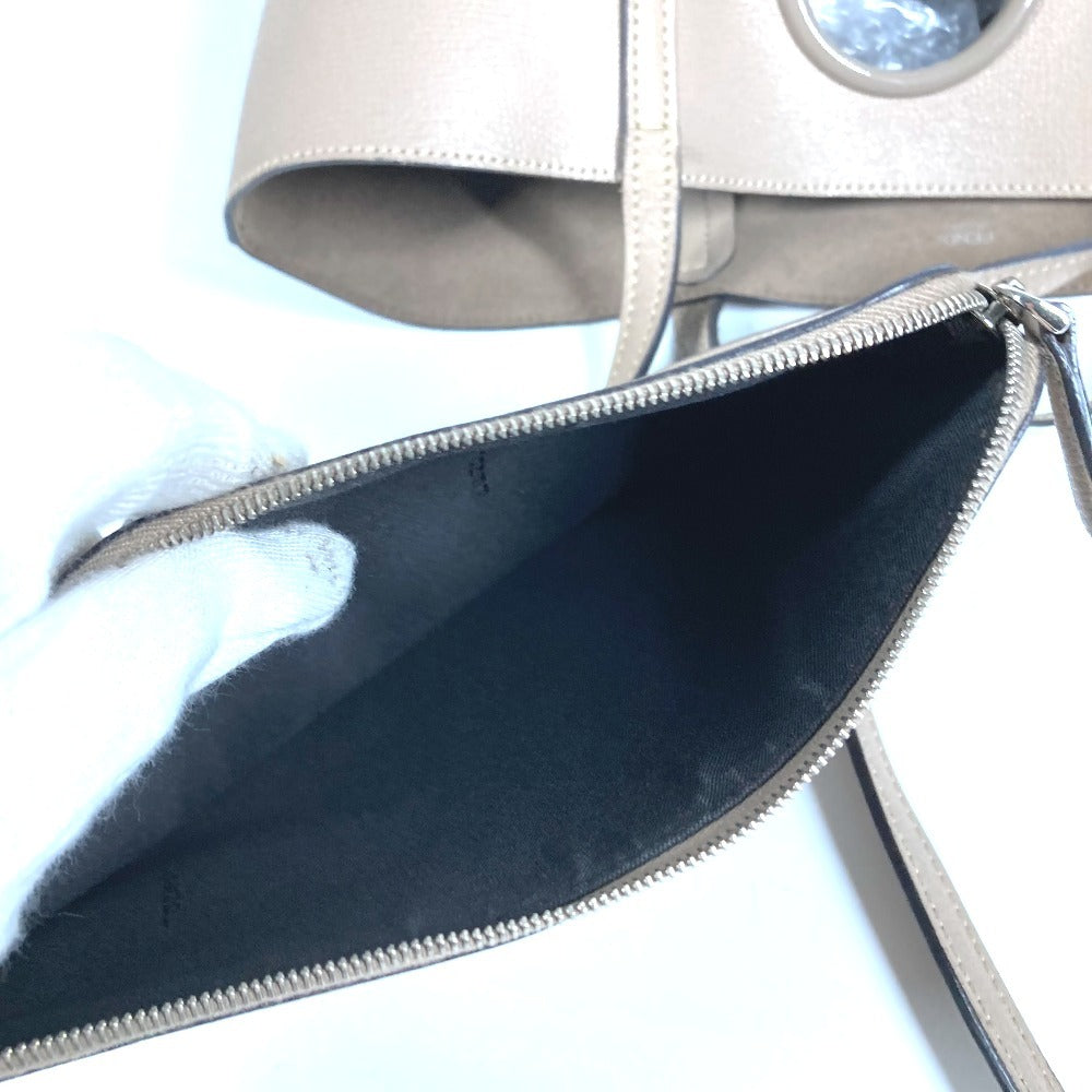 FENDI ポーチ付き ロゴ エフイズ カバン 肩掛け トートバッグ ショルダーバッグ レザー ユニセックス ベージュ