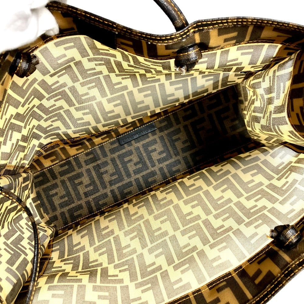 FENDI ポーチ付き ズッカ メッシュ ロゴ カバン トートバッグ 肩掛け ショルダーバッグ PVC レディース ブラウン