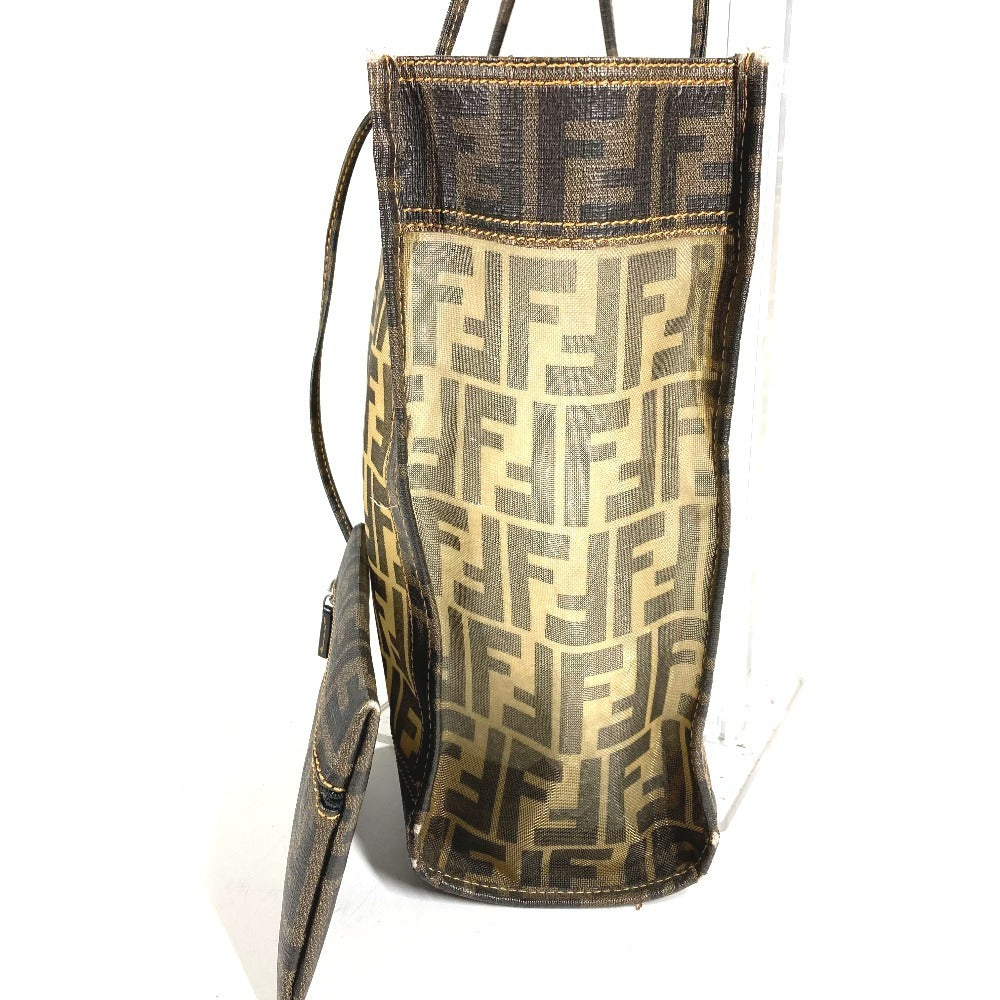FENDI ポーチ付き ズッカ メッシュ ロゴ カバン トートバッグ 肩掛け ショルダーバッグ PVC レディース ブラウン