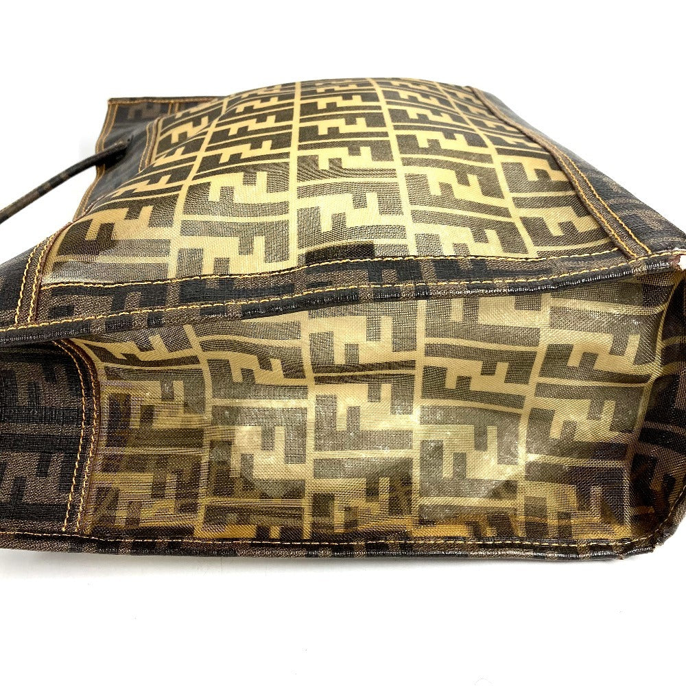 FENDI ポーチ付き ズッカ メッシュ ロゴ カバン トートバッグ 肩掛け ショルダーバッグ PVC レディース ブラウン