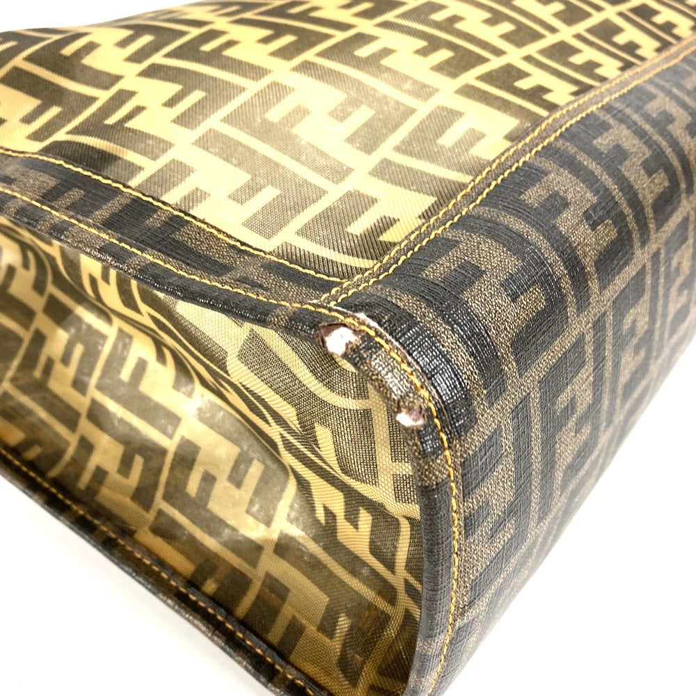 FENDI ポーチ付き ズッカ メッシュ ロゴ カバン トートバッグ 肩掛け ショルダーバッグ PVC レディース ブラウン
