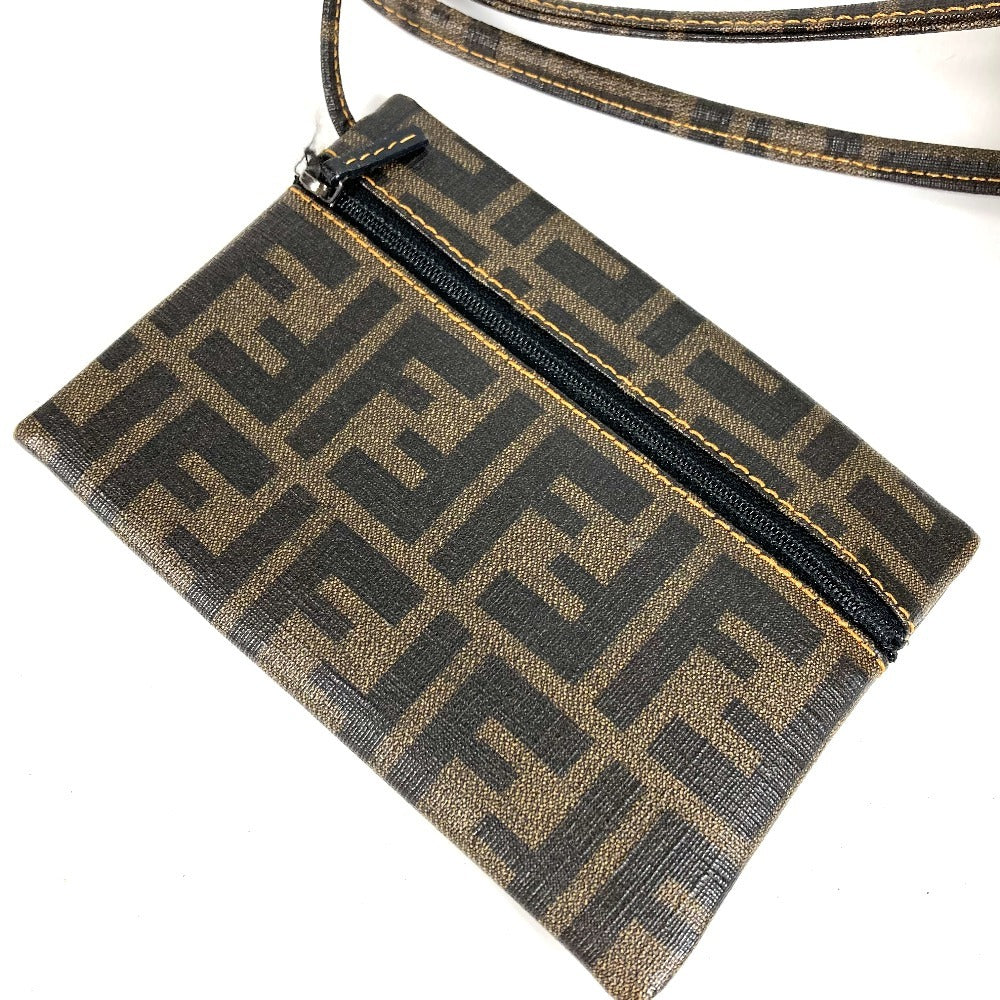 FENDI ポーチ付き ズッカ メッシュ ロゴ カバン トートバッグ 肩掛け ショルダーバッグ PVC レディース ブラウン