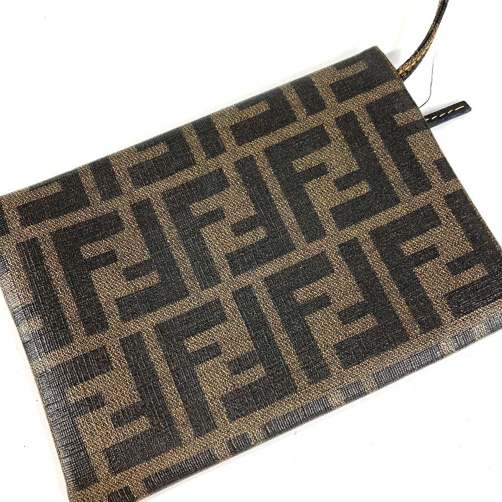 FENDI ポーチ付き ズッカ メッシュ ロゴ カバン トートバッグ 肩掛け ショルダーバッグ PVC レディース ブラウン