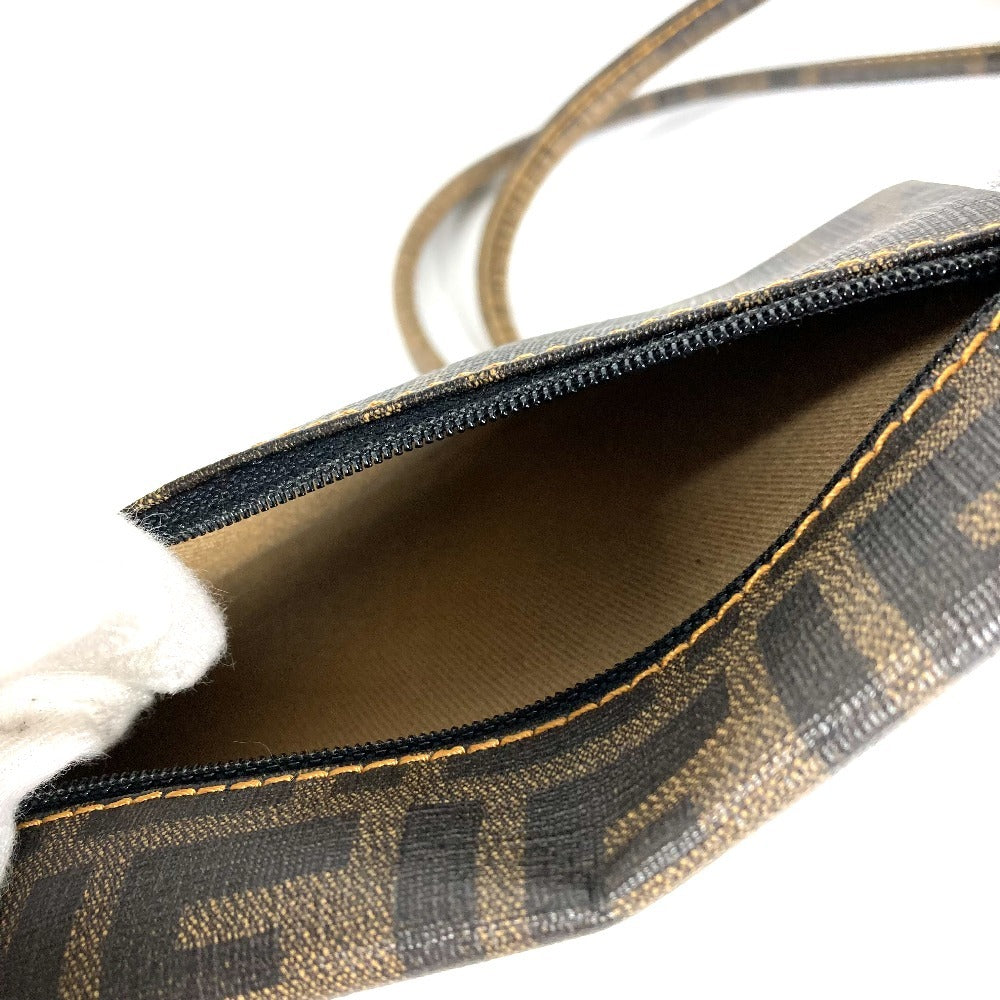 FENDI ポーチ付き ズッカ メッシュ ロゴ カバン トートバッグ 肩掛け ショルダーバッグ PVC レディース ブラウン