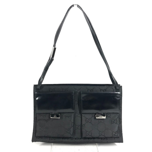 GUCCI 001 3175 Double Pocket GG Logo Bag Shoulder Bag Handbag Shoulder Bag Leather/Nylon Unisex Black