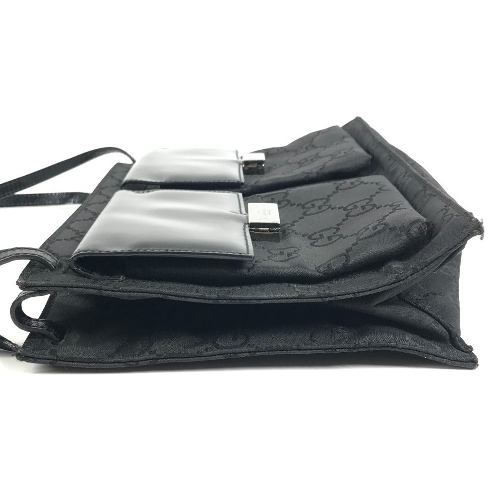 GUCCI 001 3175 Double Pocket GG Logo Bag Shoulder Bag Handbag Shoulder Bag Leather/Nylon Unisex Black