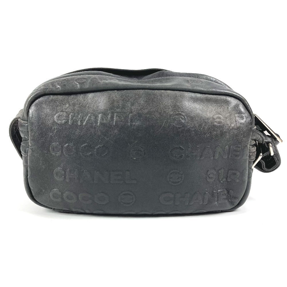 CHANEL Logo CC Coco Mark All-over Pattern Bag Crossbody Pochette Shoulder Bag Leather Unisex Black
