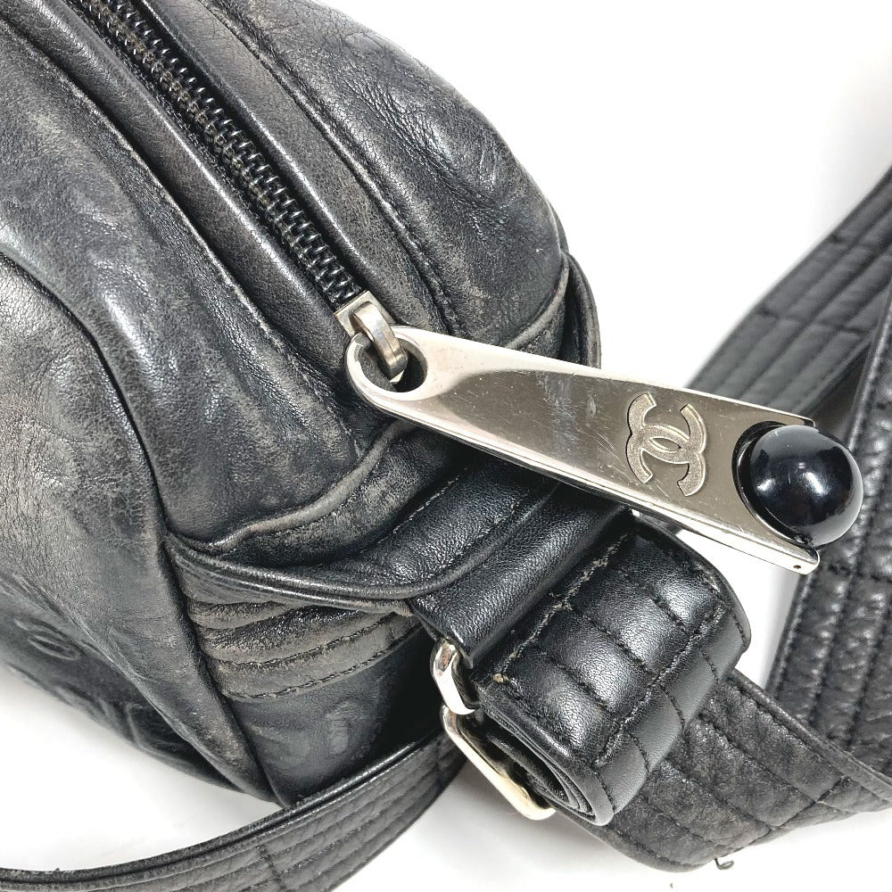 CHANEL Logo CC Coco Mark All-over Pattern Bag Crossbody Pochette Shoulder Bag Leather Unisex Black
