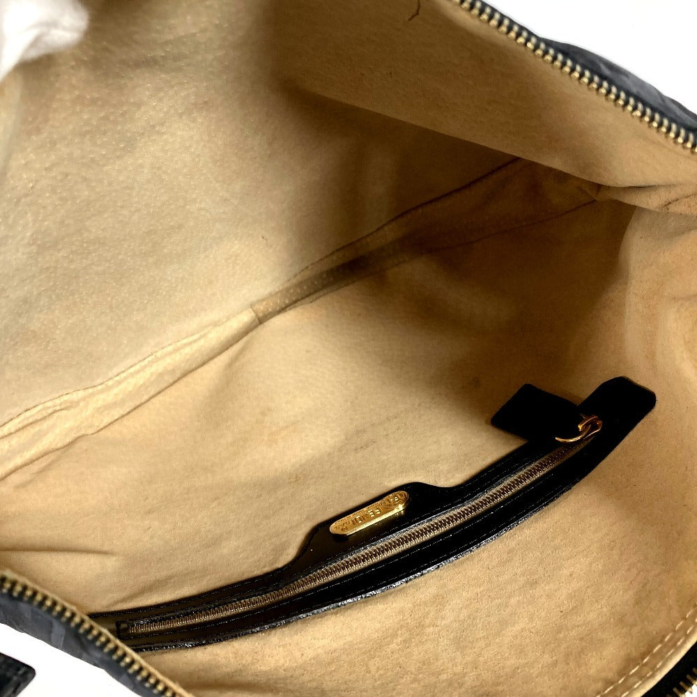 FENDI ZUCCA Logo Shoulder Bag Leather/Nylon Unisex Black