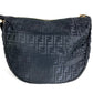 FENDI ZUCCA Logo Shoulder Bag Leather/Nylon Unisex Black