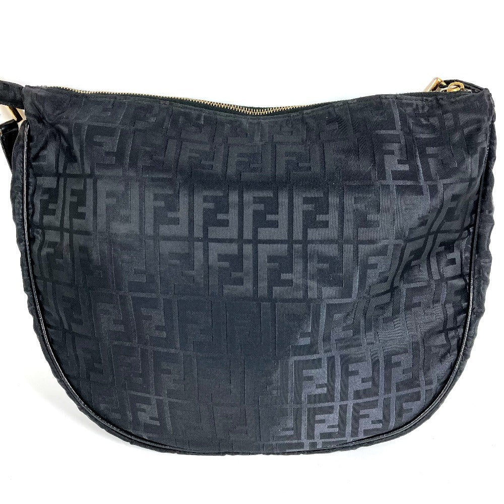 FENDI ZUCCA Logo Shoulder Bag Leather/Nylon Unisex Black