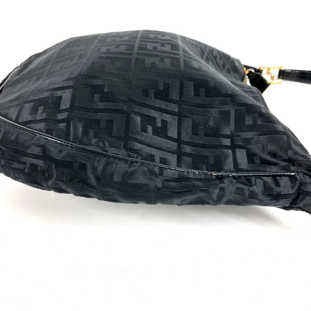 FENDI ZUCCA Logo Shoulder Bag Leather/Nylon Unisex Black