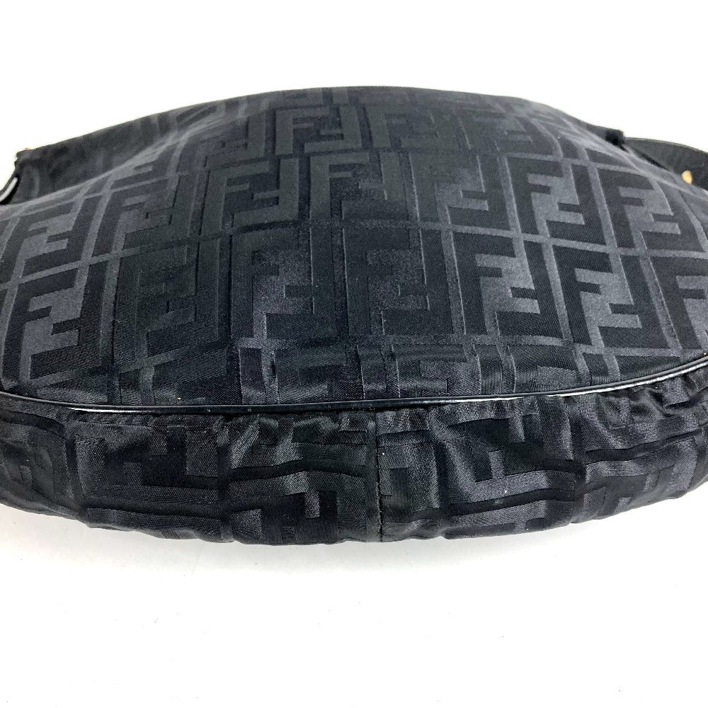 FENDI ZUCCA Logo Shoulder Bag Leather/Nylon Unisex Black