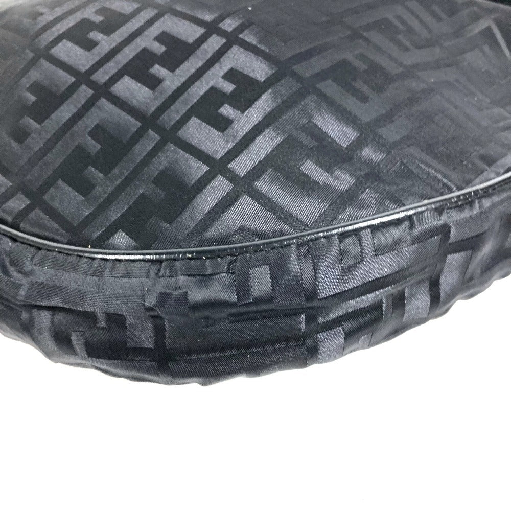 FENDI ZUCCA Logo Shoulder Bag Leather/Nylon Unisex Black