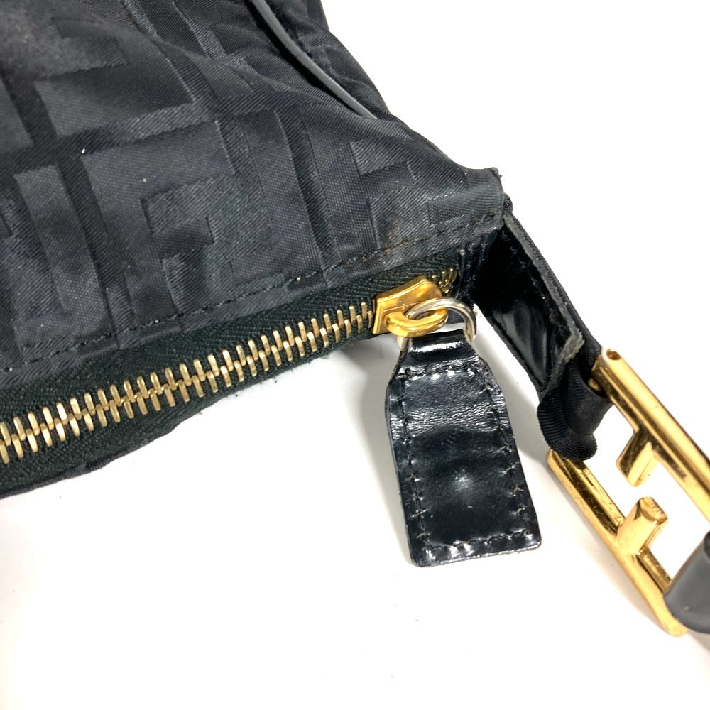 FENDI ZUCCA Logo Shoulder Bag Leather/Nylon Unisex Black
