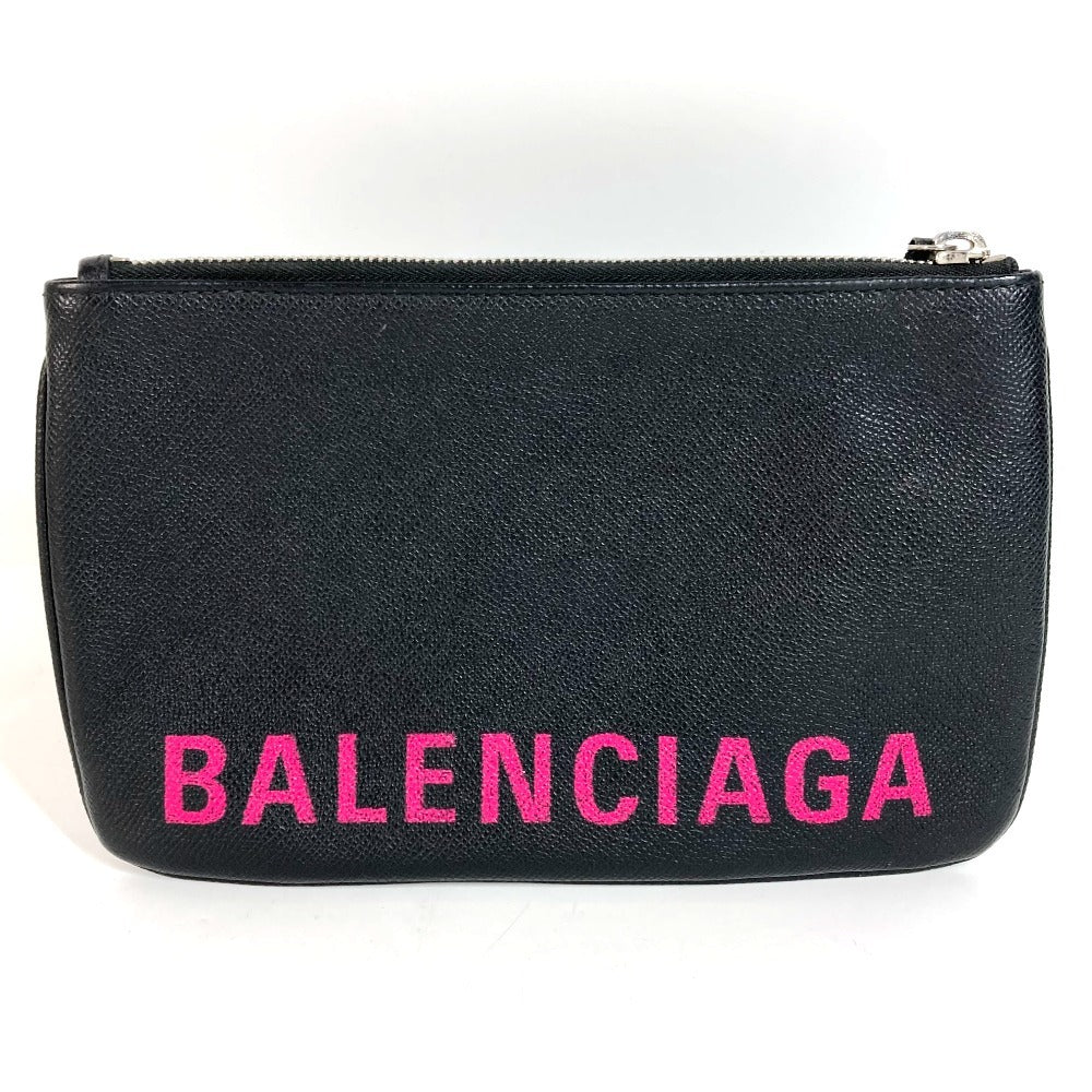 BALENCIAGA 545773 Logo Bi-Color Bag Second Bag Pouch Clutch Bag Leather Unisex Black