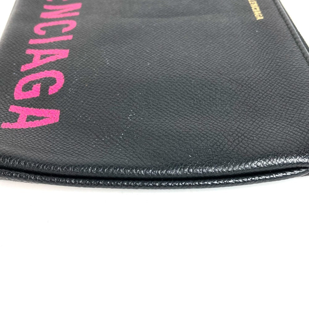 BALENCIAGA 545773 Logo Bi-Color Bag Second Bag Pouch Clutch Bag Leather Unisex Black